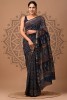 Maheshwari Silk Saree - Hand Block Blue Mandala
